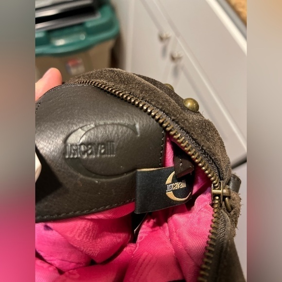 JUST Cavalli Brown Suede Leather Studded Crossbody Bag - Picture 5 of 7